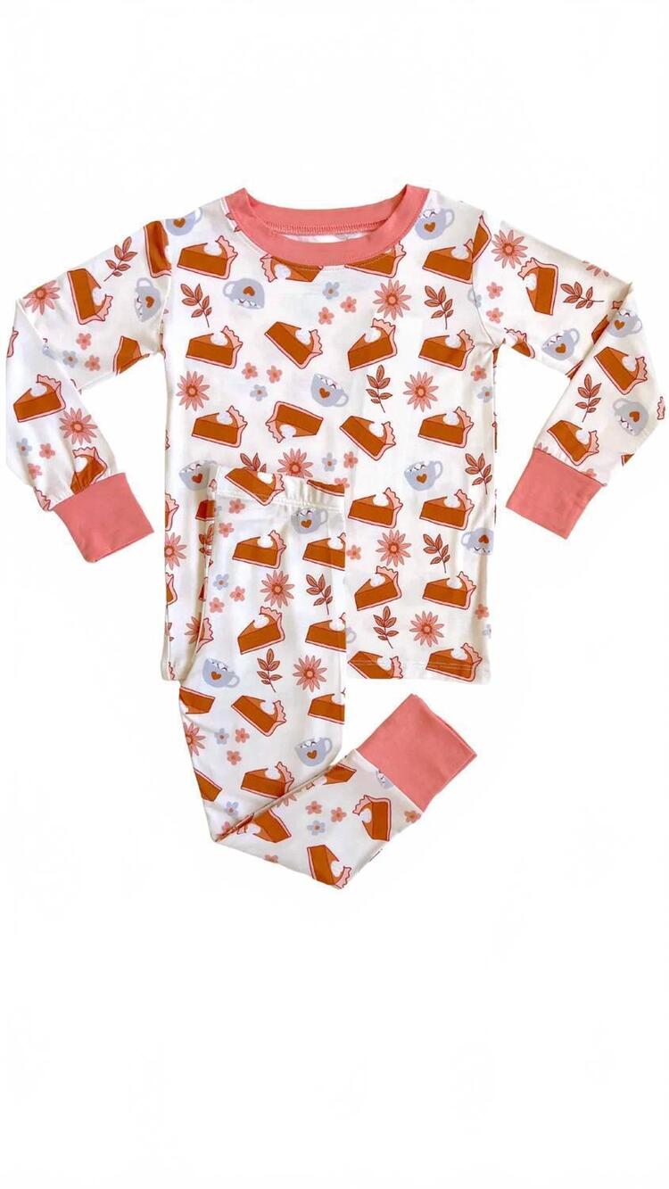 NEW IN MY JAMMERS girls long sleeve two piece pajama set in pumpkin pie
